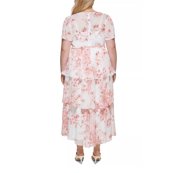 CALVIN KLEIN Plus Size Floral-Print Tiered Maxi Blush Floral Dress 20W - Picture 2 of 4